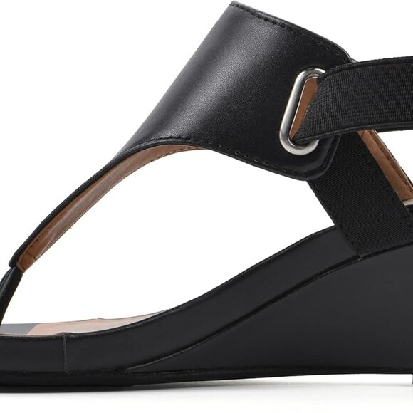 Women's All Dres Triangle Thong Sling-Back Wedge Sandal Black Size 10 Synthetic - Picture 4 of 7